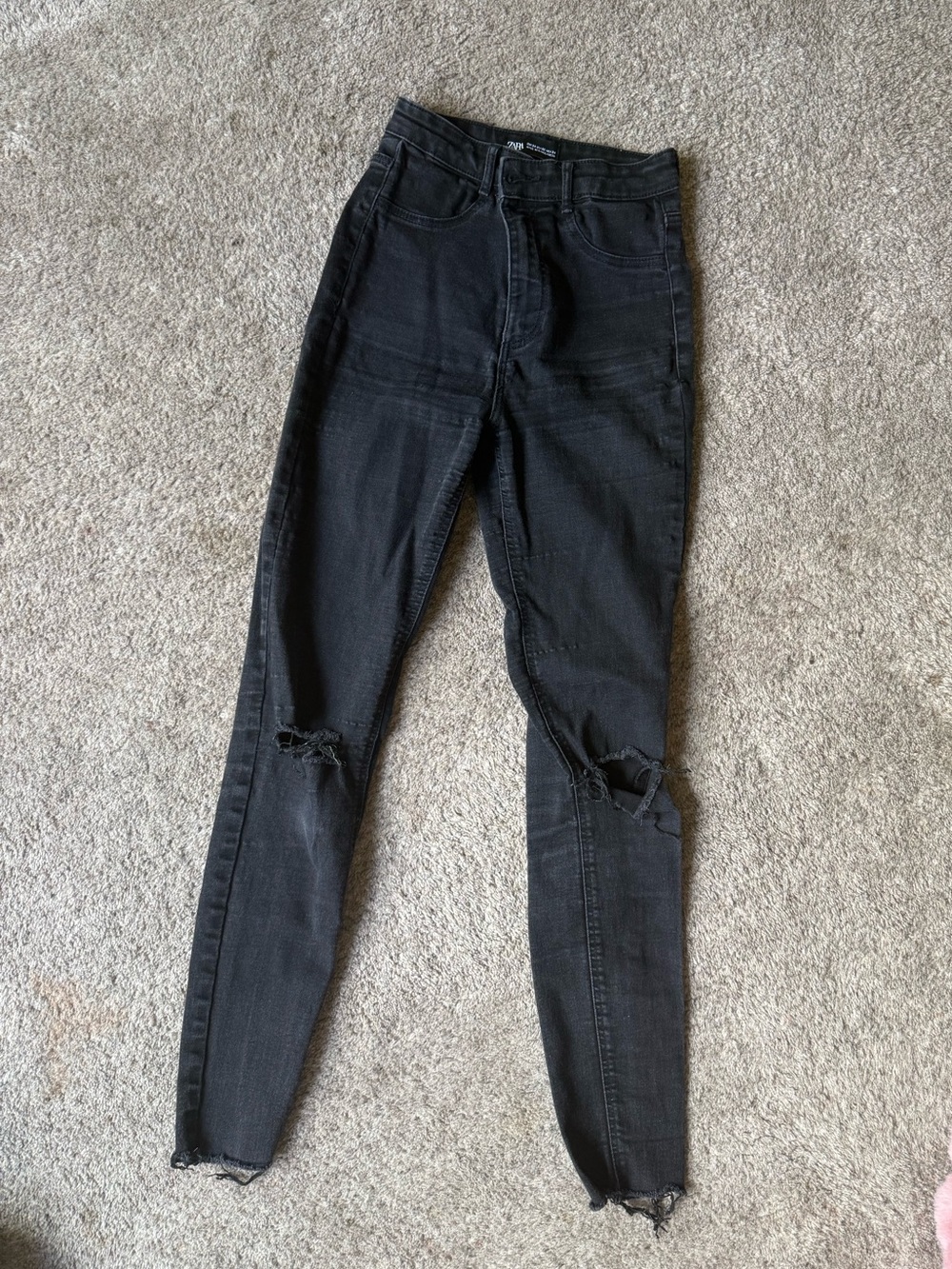 Zara Black Ripped High-Waist Skinny Jeans